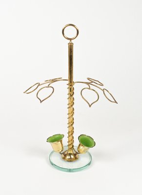 Mid-Century Flower Umbrella Stand in Glass and Brass in the style of Cristal Arte, Italy, 1960s-LYQ-2027450