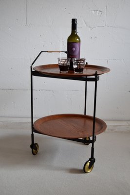 Mid-Century Foldable Teak Bar Trolley-IEI-912777