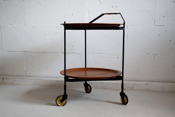 Mid-Century Foldable Teak Bar Trolley-IEI-912777