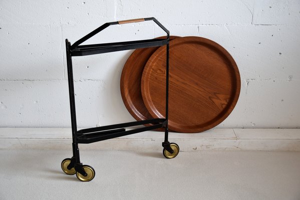 Mid-Century Foldable Teak Bar Trolley-IEI-912777