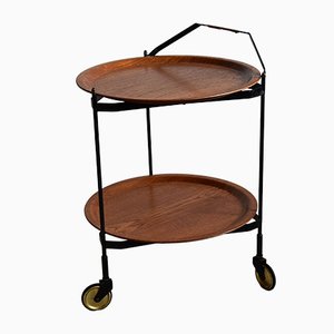 Mid-Century Foldable Teak Bar Trolley-IEI-912777