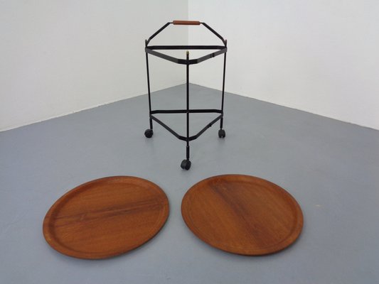 Mid-Century Folding Teak & Metal Serving Bar Cart, 1960s-RDW-1384703