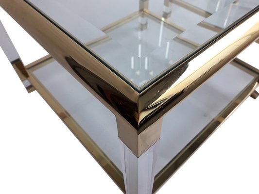 Mid-Century French Acrylic Glass and Brass Side Tables, 1970s, Set of 2-WBX-567546