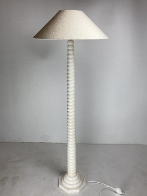 Mid-Century French Alabaster Floor Lamp with Bouclé Shade, 1950s-BHG-1805375