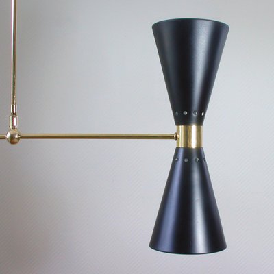 Mid-Century French Black Double Cone Diabolo Pendant Chandelier, 1950s-OE-897923