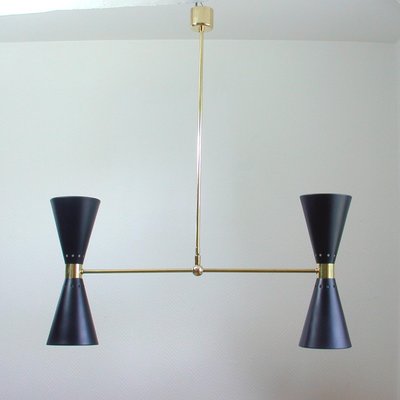 Mid-Century French Black Double Cone Diabolo Pendant Chandelier, 1950s-OE-897923