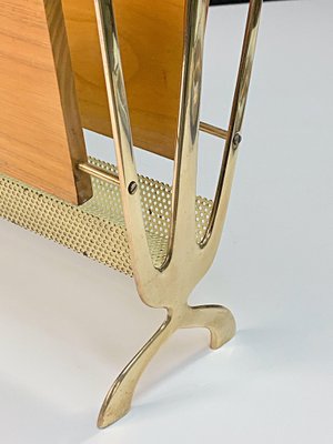 Mid-Century French Brass and Chestnut Wood Magazine Rack by Maison Baguès, 1950s-JDR-1126170