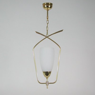 Mid-Century French Brass & Opaline Glass Pendant from Arlus, 1950s-OE-1101265