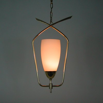 Mid-Century French Brass & Opaline Glass Pendant from Arlus, 1950s-OE-1101265