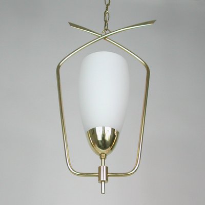 Mid-Century French Brass & Opaline Glass Pendant from Arlus, 1950s-OE-1101265