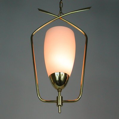 Mid-Century French Brass & Opaline Glass Pendant from Arlus, 1950s-OE-1101265