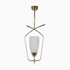 Mid-Century French Brass & Opaline Glass Pendant from Arlus, 1950s-OE-1101265