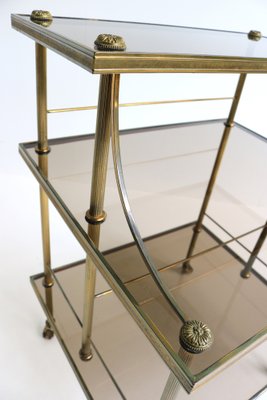 Mid-Century French Brass & Smoked Glass Three Tiered Drinks Trolley, 1970s-OKN-2042974