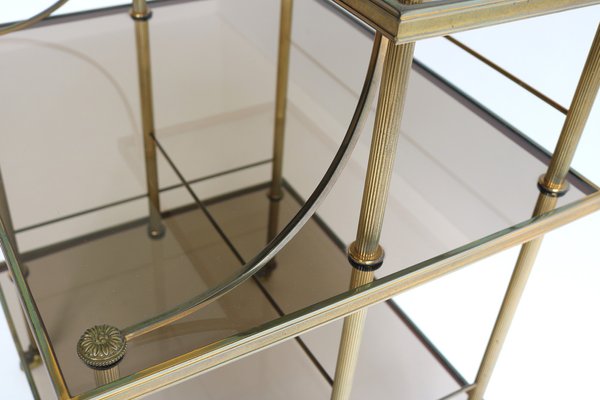 Mid-Century French Brass & Smoked Glass Three Tiered Drinks Trolley, 1970s-OKN-2042974