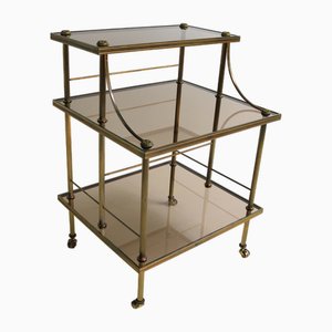 Mid-Century French Brass & Smoked Glass Three Tiered Drinks Trolley, 1970s-OKN-2042974