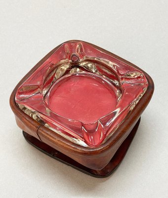 Mid-Century French Brown Leather and Glass Ashtray by Jacques Adnet, 1950s-JDR-1125435