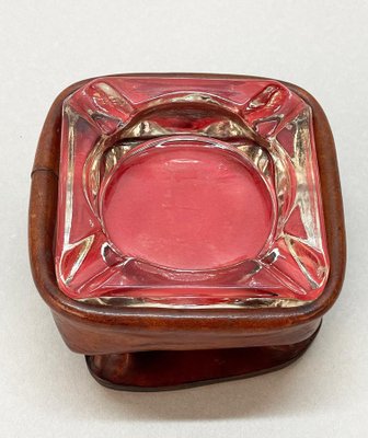 Mid-Century French Brown Leather and Glass Ashtray by Jacques Adnet, 1950s-JDR-1125435