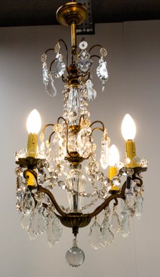 Mid-Century French Chandelier with Crystal Drops and Ball-RIU-1142234