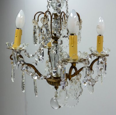 Mid-Century French Chandelier with Crystal Drops and Ball-RIU-1142234