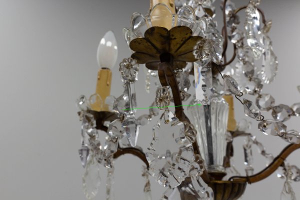 Mid-Century French Chandelier with Crystal Drops and Ball-RIU-1142234