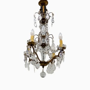 Mid-Century French Chandelier with Crystal Drops and Ball-RIU-1142234