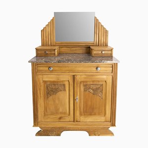 Mid-Century French Chestnut Marble Dressing Table with Mirror, 1940s-RIU-2041528