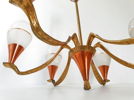 Mid-Century French Copper, Brass and Glass Chandelier, 1950s-CGX-564464