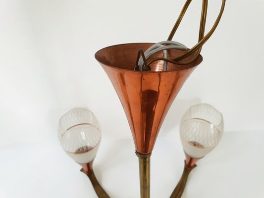 Mid-Century French Copper, Brass and Glass Chandelier, 1950s-CGX-564464