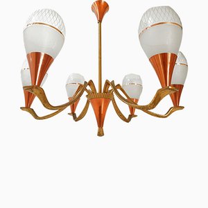 Mid-Century French Copper, Brass and Glass Chandelier, 1950s-CGX-564464