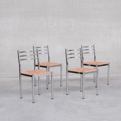 Mid-Century French Dining Chairs in Metal and Rush, Set of 4-JRP-1178237