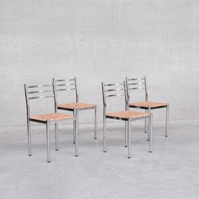 Mid-Century French Dining Chairs in Metal and Rush, Set of 4-JRP-1178237