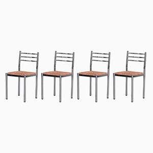 Mid-Century French Dining Chairs in Metal and Rush, Set of 4-JRP-1178237