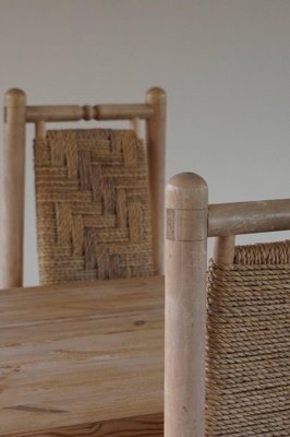 Mid-Century French Elm Naturalist Woven Highback Chairs by Charlotte Perriand, 1960s, Set of 6-MXF-1452512