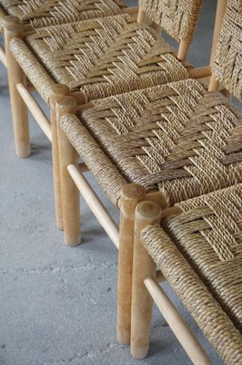 Mid-Century French Elm Naturalist Woven Highback Chairs by Charlotte Perriand, 1960s, Set of 6-MXF-1452512