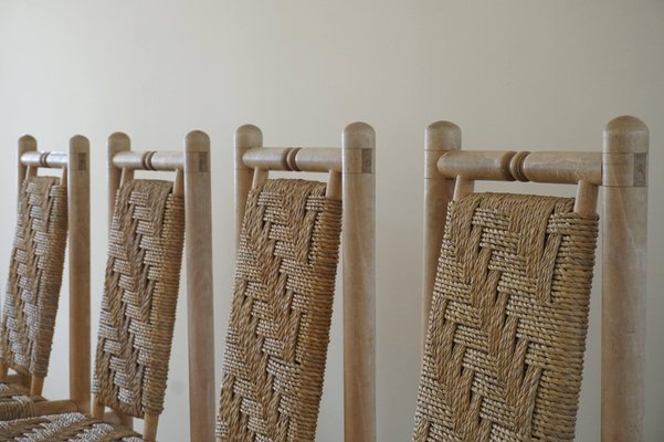 Mid-Century French Elm Naturalist Woven Highback Chairs by Charlotte Perriand, 1960s, Set of 6-MXF-1452512