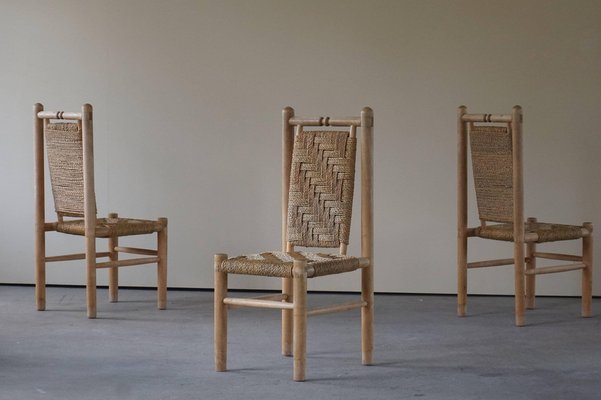 Mid-Century French Elm Naturalist Woven Highback Chairs by Charlotte Perriand, 1960s, Set of 6-MXF-1452512