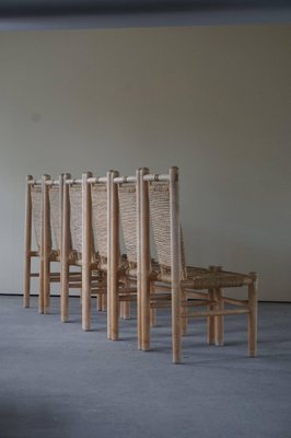 Mid-Century French Elm Naturalist Woven Highback Chairs by Charlotte Perriand, 1960s, Set of 6-MXF-1452512