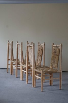 Mid-Century French Elm Naturalist Woven Highback Chairs by Charlotte Perriand, 1960s, Set of 6-MXF-1452512