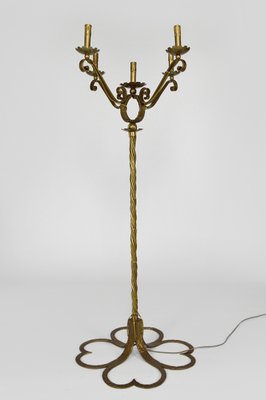 Mid-Century French Gilt Wrought Iron Floor Lamp, 1950s-XNH-564546