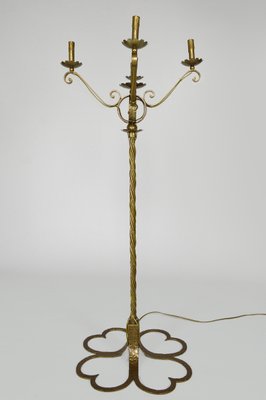 Mid-Century French Gilt Wrought Iron Floor Lamp, 1950s-XNH-564546