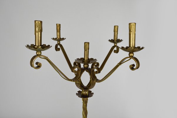 Mid-Century French Gilt Wrought Iron Floor Lamp, 1950s-XNH-564546