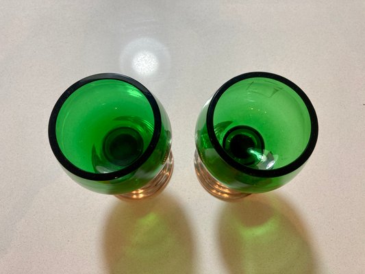 Mid-Century French Green Glass Punch Bowl with Top & Cups or Glasses, 1950s, Set of 3-NOU-800832