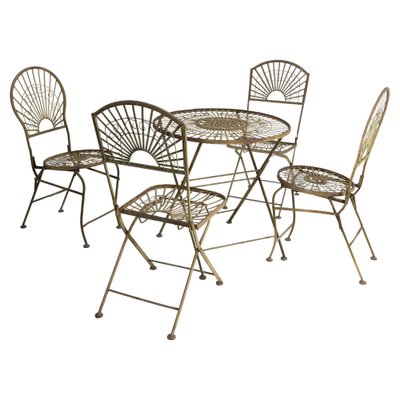 Mid-Century French Iron Chairs and Table, Set of 4-RIU-1355375