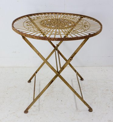 Mid-Century French Iron Chairs and Table, Set of 4-RIU-1355375