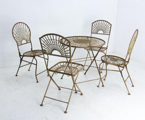 Mid-Century French Iron Chairs and Table, Set of 4-RIU-1355375