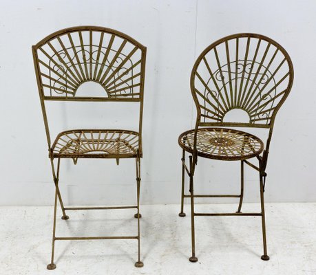 Mid-Century French Iron Chairs and Table, Set of 4-RIU-1355375