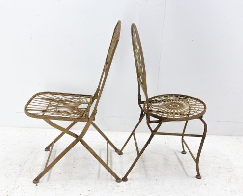 Mid-Century French Iron Chairs and Table, Set of 4-RIU-1355375