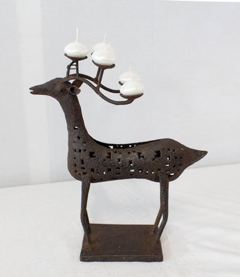 Mid-Century French Iron Deer Candleholder, 1960s-RIU-767440