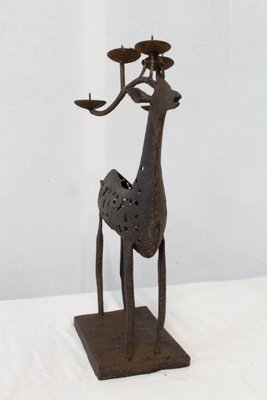 Mid-Century French Iron Deer Candleholder, 1960s-RIU-767440