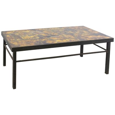 Mid-Century French Iron & Fawn Enamel Top Coffee Table in the Style of Cloutier Brothers, 1960s-RIU-713827